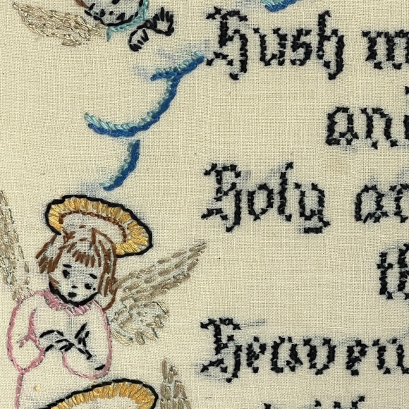 Vintage Framed Prayer Embroidered Childs Bedtime Angels Signed Dated 1940 - Picture 4 of 8